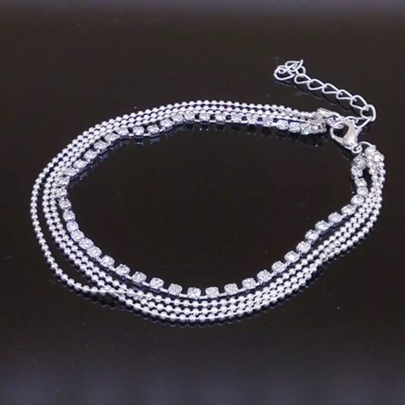 Silver Tone Dainty Anklet Chain Crystals - Picture 2 of 3